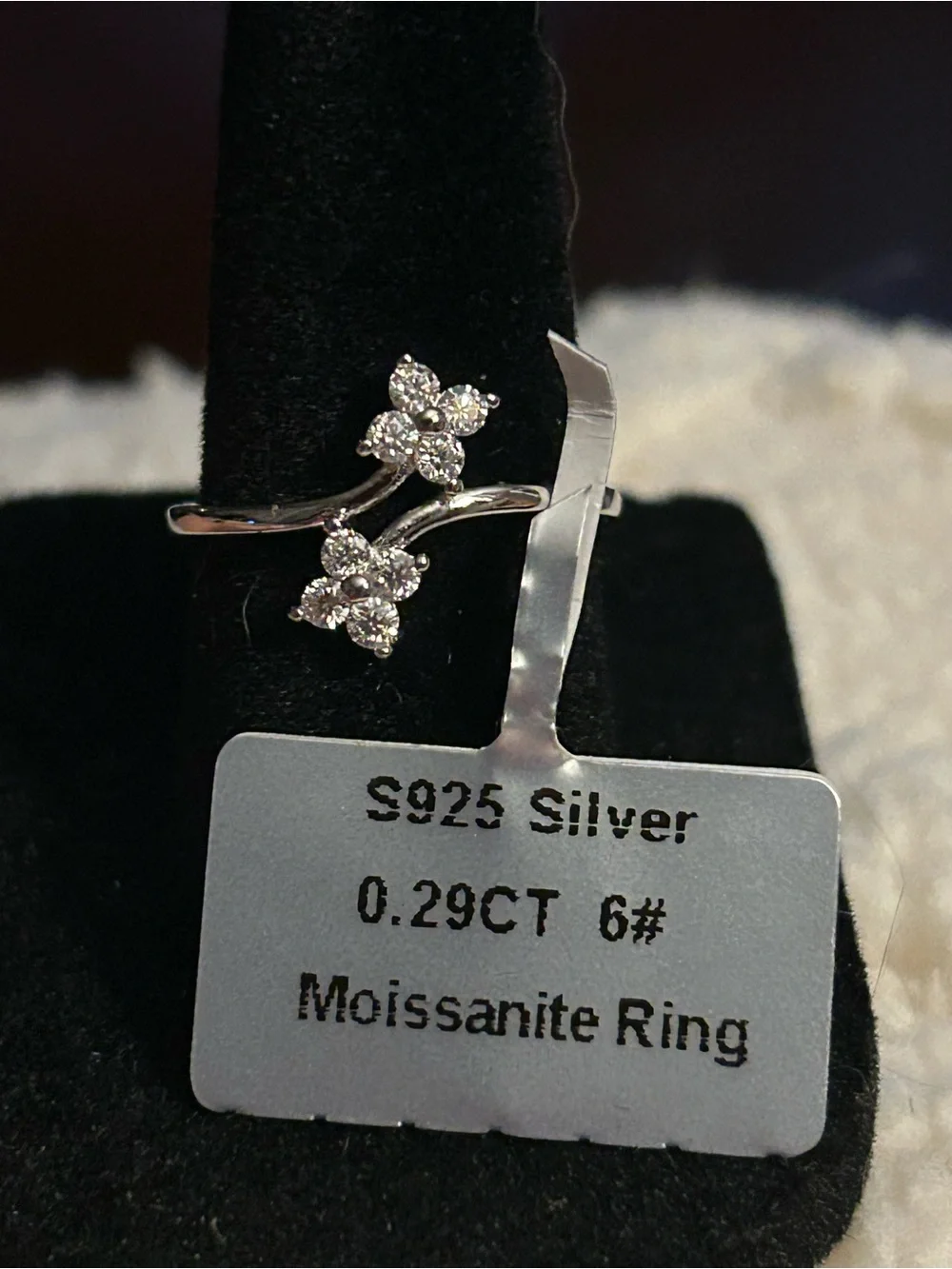 Sterling Silver White Moissanite Floral Ring - Elegant Double Flower